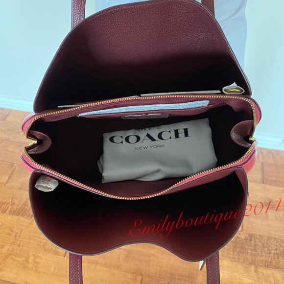 NWT Coach Retail 654 Colorblock Lora Wine Pink Leather Carryall Shoulder Bag - Picture 10 of 11